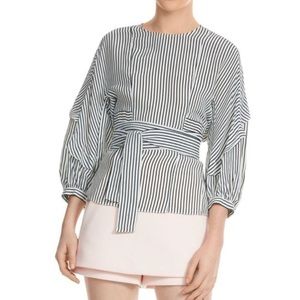 Maje Loxy Striped Smocked Top With Tie